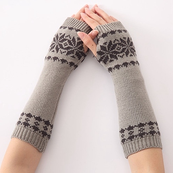Polyacrylonitrile Fiber Yarn Knitting Long Fingerless Gloves, Arm Warmer, Winter Warm Gloves with Thumb Hole, Flower Pattern, Light Grey, 320x80mm