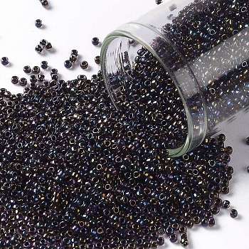 TOHO Round Seed Beads, Japanese Seed Beads, (251) Inside Color Luster Light Amethyst/Jet Lined, 15/0, 1.5mm, Hole: 0.7mm, about 3000pcs/10g