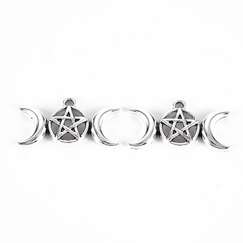 Tibetan Style Alloy Pendants, Lead Free & Cadmium Free, Moon with Star, Triple Goddess Pentagram, Antique Silver, 16x30x4mm, Hole: 2mm, about 254pcs/500g