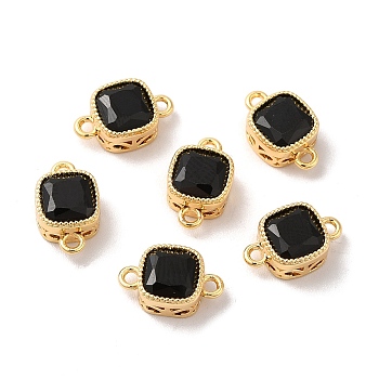 Real 18K Gold Plated Brass Cubic Zirconia Links Connectors, Square, Black, 11x7x4mm, Hole: 1.2mm