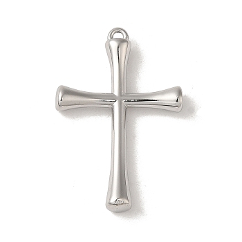 304 Stainless Steel Pendants, Cross Charm, Stainless Steel Color, 27.5x17x3.5mm, Hole: 1mm