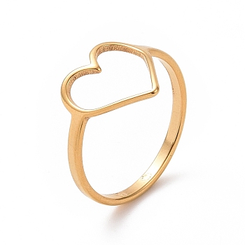 Ion Plating(IP) 201 Stainless Steel Heart Finger Ring, Hollow Wide Ring for Women, Golden, US Size 6 1/2(16.9mm)