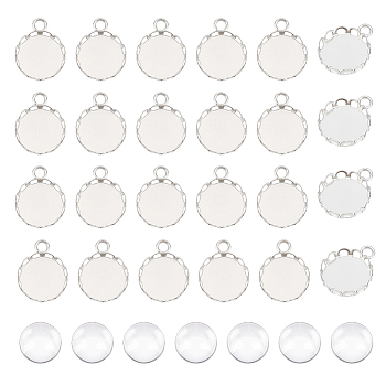 DIY Pendant Making Kits, including 316 Surgical Stainless Steel Pendant Cabochon Settings and Transparent Glass Cabochons, Platinum, 11.5~16.5x11.5~13x3~4mm, 120pcs/box