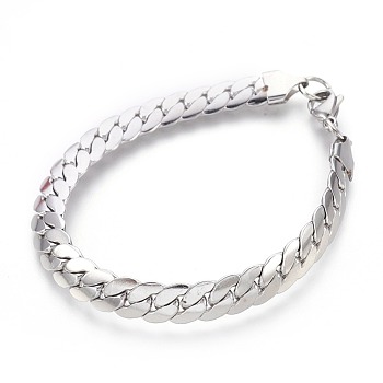 304 Stainless Steel Curb Chain Bracelets, with Lobster Claw Clasps, Stainless Steel Color, 8-1/8 inch(20.7cm), 8.5x2mm