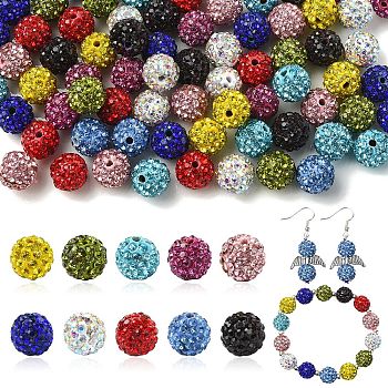 100Pcs 10 Colors Pave Disco Ball Beads, Polymer Clay Rhinestone Beads, Round, PP13(1.9~2mm), 6 Rows Rhinestone, 10mm, Hole: 1.5mm, Mixed Color, PP13(1.9~2mm), 6 Rows Rhinestone, 10mm, Hole: 1.5mm, 10pcs/color
