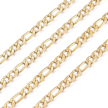 304 Stainless Steel Figaro Chains, Unwelded, Golden, 7~10x4.5x1.2mm