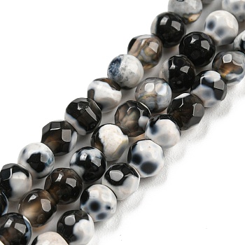 Dyed Natural Fire Crackle Agate Beads Strands, Faceted Round, Black, 4mm, Hole: 0.8mm, about 94~95pcs/strand, 14.37~14.57 inch(36.5~37cm)