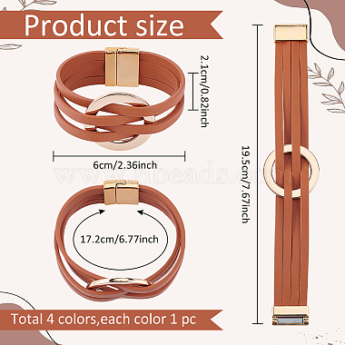 4Pcs 4 Colors PU Leather Multi-strand Bracelets Set with Magnetic Clasps(BJEW-AN0001-77)-2
