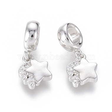 20mm Clear Star Brass+Cubic Zirconia Dangle Beads
