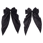 2Pcs 2 Style Polyester/Cloth Bowkont Hair Barrettes for Women Girls, Polka Dot Pattern, Black, 350~390x175~205x15~26mm, 1pc/style(DIY-TA0011-57)