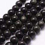 Natural Rainbow Obsidian Beads Strands, Grade AAA, Round, Black, 6mm, Hole: 1mm, about 64pcs/strand, 15.47''(39.3cm)(G-D838-6mm-04)