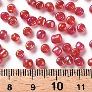 (Repacking Service Available) Round Glass Seed Beads, Transparent Colours Rainbow, Round, Red, 6/0, 4mm, about 12g/bag(SEED-C016-4mm-165)