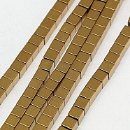 Electroplate Non-magnetic Synthetic Hematite Beads Strands, Cube, Grade A, Golden Plated, 3x3x3mm, Hole: 1mm, about 127pcs/strand, 16 inch(G-J170A-3x3mm-07)