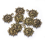 Tibetan Style Alloy Pendants, Sun, Lead Free and Nickel Free and Cadmium Free, Antique Bronze, 23x19x3mm, Hole: 2mm, about 700pcs/kg(TIBEP-LF9244YKG-AB-FF)