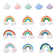 Resin and Polymer Clay Pendants, with Platinum Plated Iron Loop, Cloud & Rainbow, Mixed Color, 22~40x26~58x5~7mm, Hole: 2~7mm, 28pcs/set(RESI-TA0001-13)