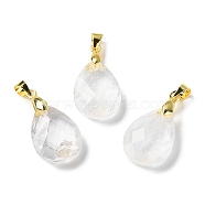 Natural Quartz Crystal Pendants, Rock Crystal Pendants, Teardrop Charms, Faceted, with Ion Plating(IP) Golden Plated Brass Findings, 18x13x6mm, Hole: 4x3.3mm(G-Q005-02G-08)