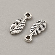 Tibetan Style Alloy Pendants, Feather Charms, Antique Silver, 12x4.5x1.5mm, Hole: 1.2mm(FIND-CJC0019-13AS)