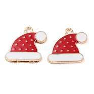 Christmas Theme Barrel Plating Alloy Enamel Pendants, Cadmium Free & Lead Free, Light Gold, Hat, 16x17x2mm, Hole: 1.6mm(PALLOY-S192-01KCG-03)