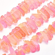 Electroplated Natural Quartz Crystal Beads Strands, Dyed, Nuggets, Pearl Pink, 18~36x6~10mm, Hole: 1.5mm, about 15.7 inch(40cm)(G-P368-06C)