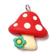 Autumn Theme Opaque Resin Pendants, with Platinum Plated Iron Loops, Mushroom, 26x22x7.3mm, Hole: 2mm(RESI-L038-03P-01)