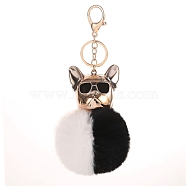 Dog Furry Pom-Pom Keychain for Women, Imitation Rabbit Fur Car Charm Bag Pendant, White, 180x80mm(PW-WGFFA3E-01)