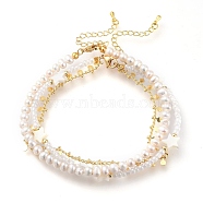Brass Anklets Sets, Double Layer Anklets, with Glass Seed Beads, Natural Pearl Beads, Star Natural Shell Beads and 304 Stainless Steel Lobster Claw Clasps, Golden, 8-1/2 inch(21.5cm), 9-1/2 inch(24cm), 2pcs/set(AJEW-AN00293)