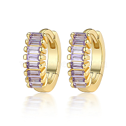 Cubic Zirconia Hoop Earrings, 925 Sterling Silver Earrings for Women, with S925 Stamp, Real 18K Gold Plated, Lilac, 10x3mm(DI7487-08)