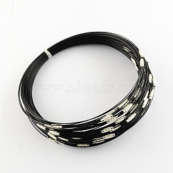 Stainless Steel Wire Necklace Cord DIY Jewelry Making, with Brass Screw Clasp, Black, 17.5 inch(X-TWIR-R003-24)