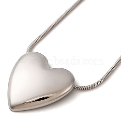 Non-Tarnish 304 Stainless Steel Heart Pendant Round Snake Chain Necklaces for Women, Stainless Steel Color, 16.42 inch(41.7cm)(X-NJEW-G142-04P)