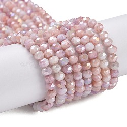 Faceted Electroplated Glass Beads Strands, AB Color Plated, Rondelle, Pink, 4x3mm, Hole: 0.9mm, about 112pcs/strand, 16.14''(41cm)(X-GLAA-C023-02-C19)