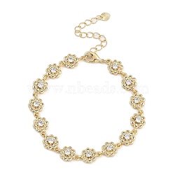 Brass Micro Pave Cubic Zirconia Link Bracelets for Women, Long-Lasting Plated, Real 18K Gold Plated, Flower, 7-1/8 inch(18cm), link: 7~15x8~9.5x2~4mm(BJEW-U013-01G-07)