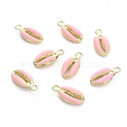 Alloy Enamel Pendants, Cowrie Shell Shape, Light Gold, Pink, 17x8.5x3.5mm, Hole: 1.8mm(X-PALLOY-T065-27E)
