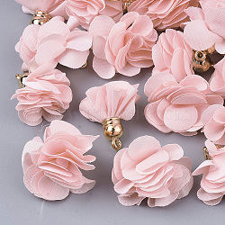 Cloth Pendant Decorations, with Acrylic Findings, Flower, Pink, 25~30x28~35mm, Hole: 2mm(X-FIND-P026-D21)
