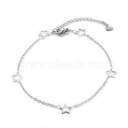 304 Stainless Steel Cable Chain Anklets, with Star Links and Lobster Claw Clasps, Stainless Steel Color, 9-1/8 inch(23.2cm)(X-AJEW-H104-06P)