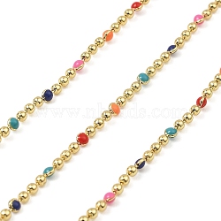 Brass Ball Chains, with Enamel,  Soldered, with Spool, Real 18K Gold Plated, Colorful, 2.5x2mm(CHC-C007-02G-01)