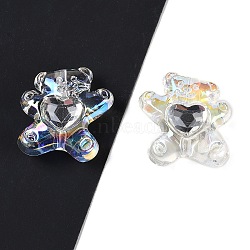 UV Plating Transprent Acrylic Beads, with Rhinestone, Bear, Clear AB, 25.5x24x11mm, Hole: 3mm(OACR-S145-04)