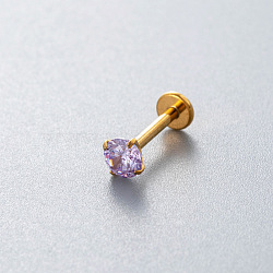 G23 Titanium Alloy Cubic Zirconia 17 Gauge Flat Round Threadless Labrets, Piercing Jewelry for Women Men, Golden, Lilac, 8x3mm, Pin: 1.2mm(WG94BD7-41)