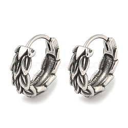 316 Surgical Stainless Steel Hoop Earrings, Leaf, Antique Silver, 14.5x4.5mm(EJEW-D096-12AS-12)