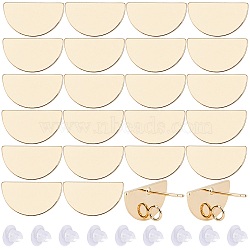 SUNNYCLUE 16Pcs Brass Stud Earring Findings, with Vertical Loops, Half Round, with 20Pcs Plastic Ear Nuts, Real 18K Gold Plated, 9x16mm, Hole: 2.5mm, Pin: 0.8mm(KK-SC0003-90)