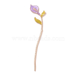 Alloy Enamel Flower Hair Sticks, with Loop, Long-Lasting Plated, Hair Accessories for Women, Medium Orchid, 178x40mm(OHAR-PW0006-25G)