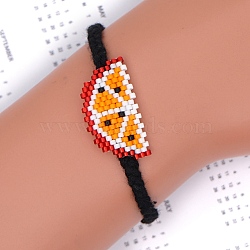 Glass Seed Watermelon Link Bracelet, Adjustable Friendship Bracelet for Women, Orange, 11 inch(28cm)(BJEW-P269-16)