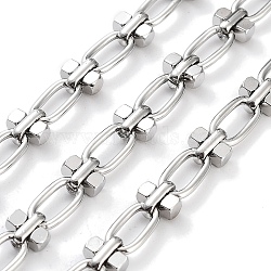 304 Stainless Steel Oval & Dumbbell Link Chain, with Spool, Unwelded, Stainless Steel Color, 11.5x6x1.5mm(STAS-B060-02P)