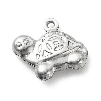 304 Stainless Steel Pendants, Tortoise Charms, Stainless Steel Color, 12.1x13.6x3.3mm, Hole: 1mm