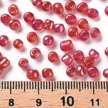 (Repacking Service Available) Round Glass Seed Beads, Transparent Colours Rainbow, Round, Red, 6/0, 4mm, about 12g/bag