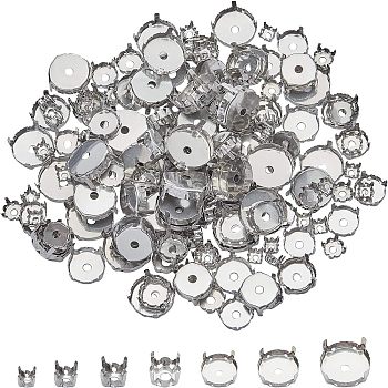 Stainless Steel Sew on Prong Settings, Claw Settings for Pointed Back Rhinestone, Flat Round, Stainless Steel Color, Tray: 8~18mm, 6.9~19x5.4~8.3mm, 350pcs/box