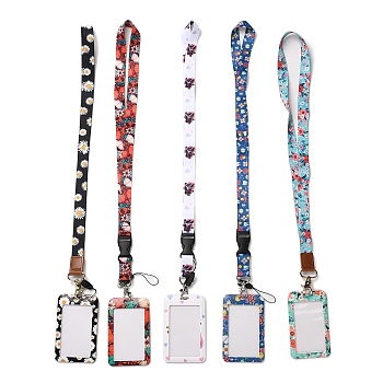 Polyester Neck Strap Lanyard with Plastic Rectangle Name Card Holders, Mixed Color, 612~638x20x1mm