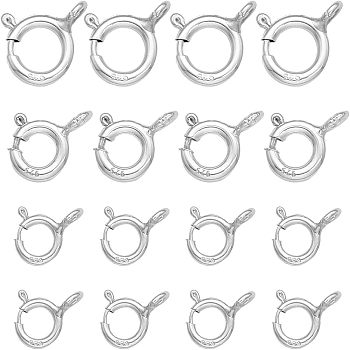 18Pcs 3 Style 925 Sterling Silver Spring Ring Clasps, Ring, with 925 Stamp, Silver, 7~10x6~8x1~1.5mm, Hole: 1.5mm, 6Pcs/style