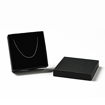 Texture Paper Jewelry Gift Boxes, with Sponge Mat Inside, Square, Black, 9.1x9.1x2.9cm, Inner Diameter: 8.5x8.5cm, Deep: 2.6cm