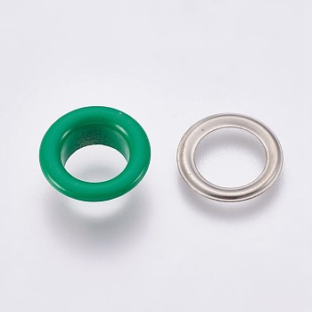 Iron Grommet Eyelet Findings, for Bag Making, Flat Round, Platinum, Light Sea Green, Eyelet: 13.5x5mm, Inner Diameter: 8mm, Pad: 13x0.5mm