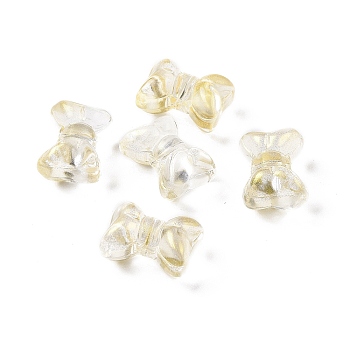 Transparent Spray Painted Glass Beads, Bowknot, Champagne Yellow, 10x14x8mm, Hole: 1mm